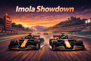 Race cars competing at Imola circuit