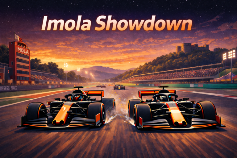 Race cars competing at Imola circuit