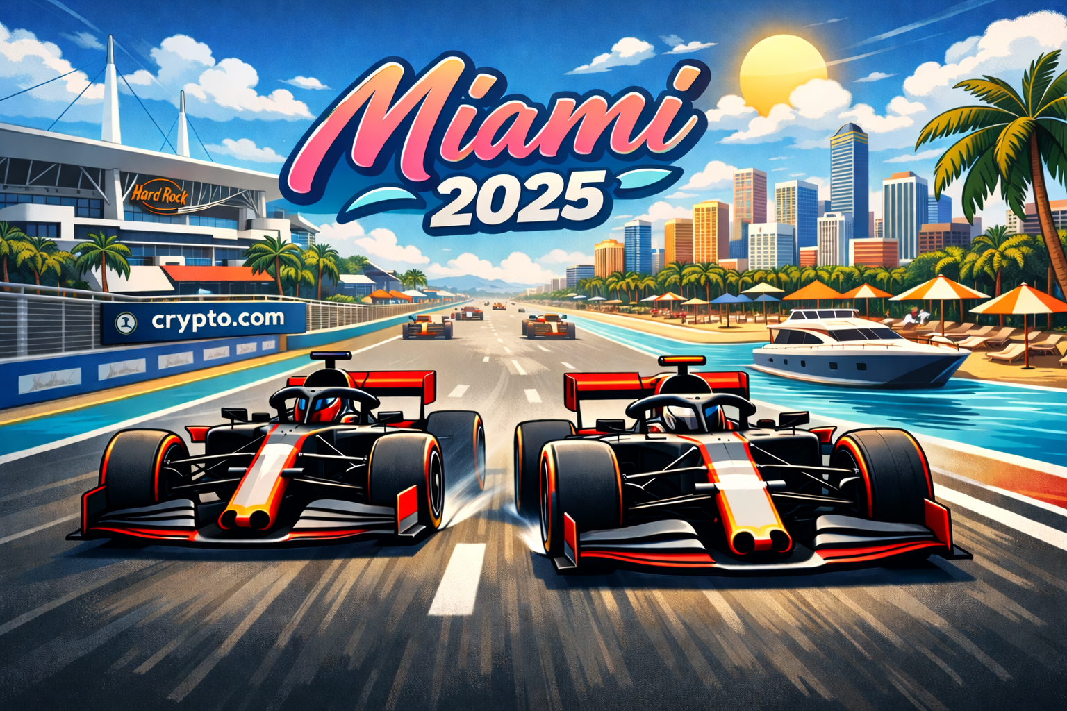 Formula 1 cars racing in Miami