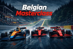 Formula 1 cars racing in Belgium