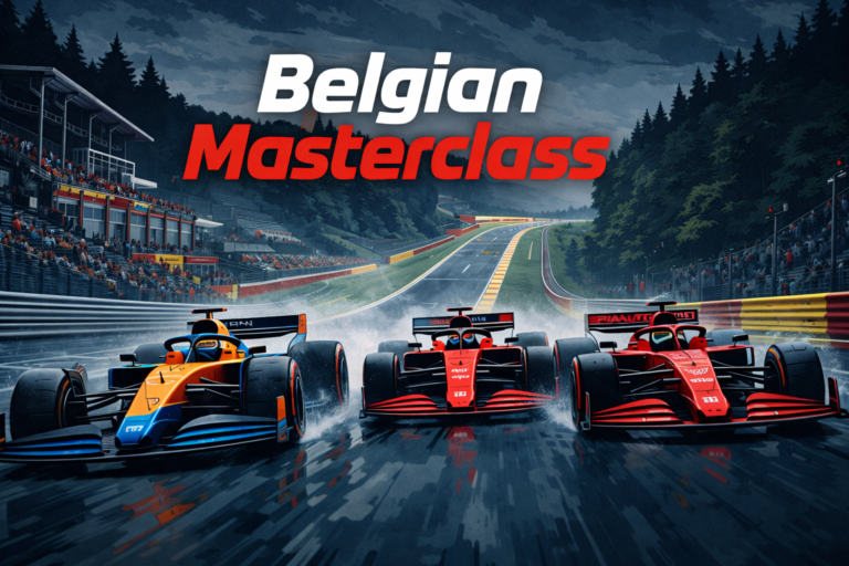 Formula 1 cars racing in Belgium