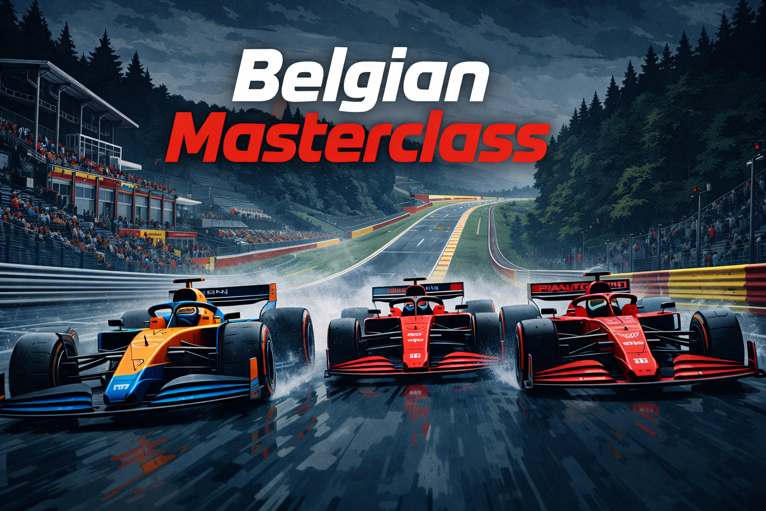 Formula 1 cars racing in Belgium
