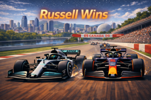 Race scene with Russell winning