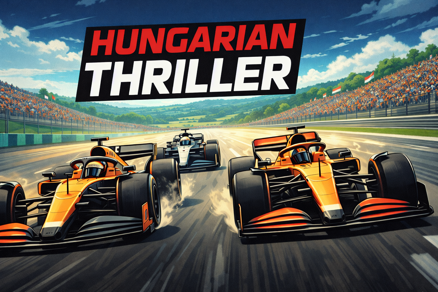 Formula 1 cars racing in Hungary