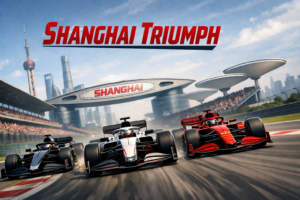 Kimi Antonelli celebrating his first Formula 1 victory in Shanghai