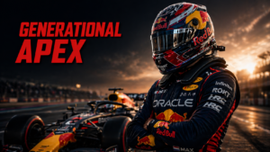 Max Verstappen driving during a dramatic Formula 1 race scene