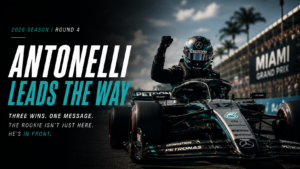 Miami Grand Prix race scene with drivers battling for position