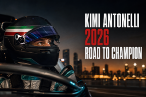 Kimi Antonelli 2026 Road to Champion — editorial portrait