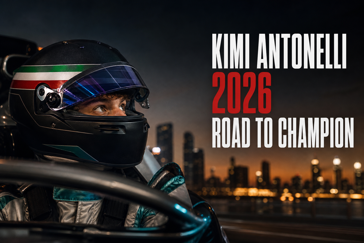 Kimi Antonelli 2026 Road to Champion — editorial portrait